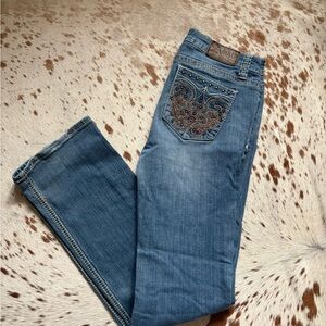 BKE Blue Boot Cut Jeans with Embellished Pockets